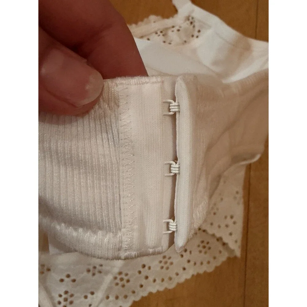 2X XXL Bralette White Ribbed Colsie Structured Wired Cottage Bra Crop Top Eyelet